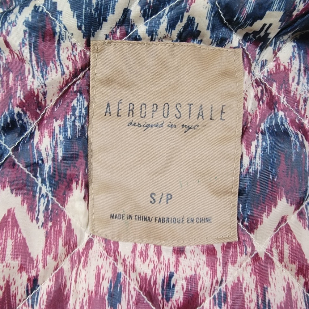 Aeropostale Toggle Hooded Jacket Women Small Tan Solid Cotton Ikat Lined Coat - Picture 5 of 13